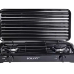 Настільна газова плита Sokany SK-6002 на 2 конфорки з кришкою, чорна