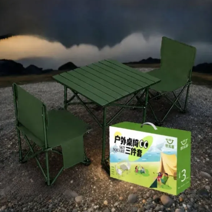 Розкладний туристичний стіл 53×50×49 см з 2 стільцями, алюмінієвий набір для пікніка, зелений - Зображення 2