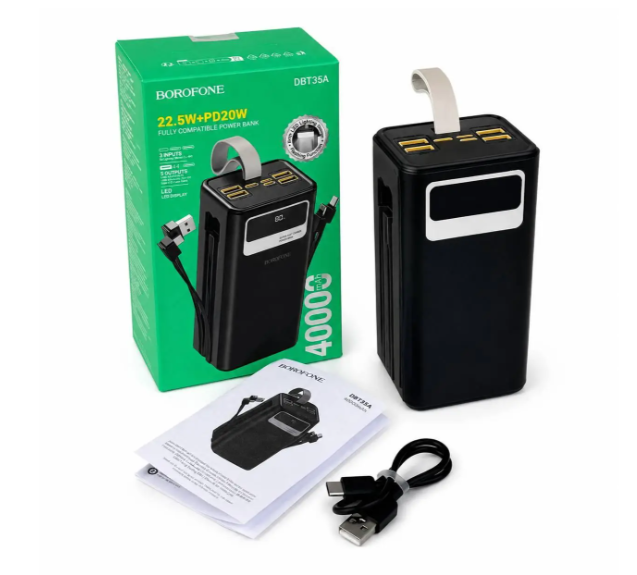 Screenshot_13 Зовнішній акумулятор Power Bank BOROFONE DBT35A 40000 мА·год, 22,5 Вт, PD 20W, з вбудованими кабелями та ліхтариком, чорний - Зображення 1