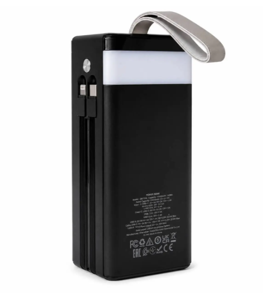 Зовнішній акумулятор Power Bank BOROFONE DBT35A 40000 мА·год, 22,5 Вт, PD 20W, з вбудованими кабелями та ліхтариком, чорний - Зображення 3