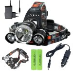 Налобний акумуляторний ліхтар RJ-3000 T6 + 2 XPE, 3 LED, 2 акумулятори 18650 - Зображення 5