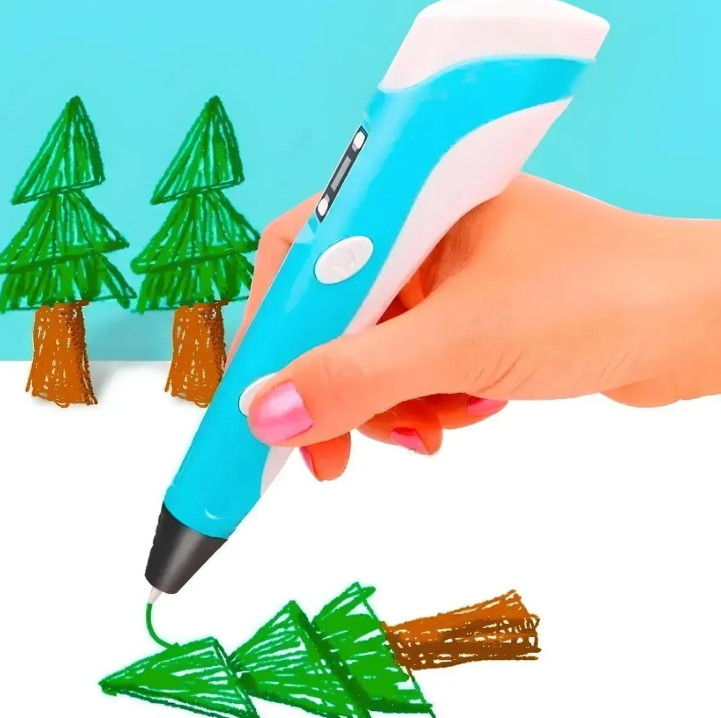 Дитяча 3D-ручка 3DPEN-6 з LCD-планшетом, трафаретами та 100 м PLA-пластику Блакитна - Зображення 2