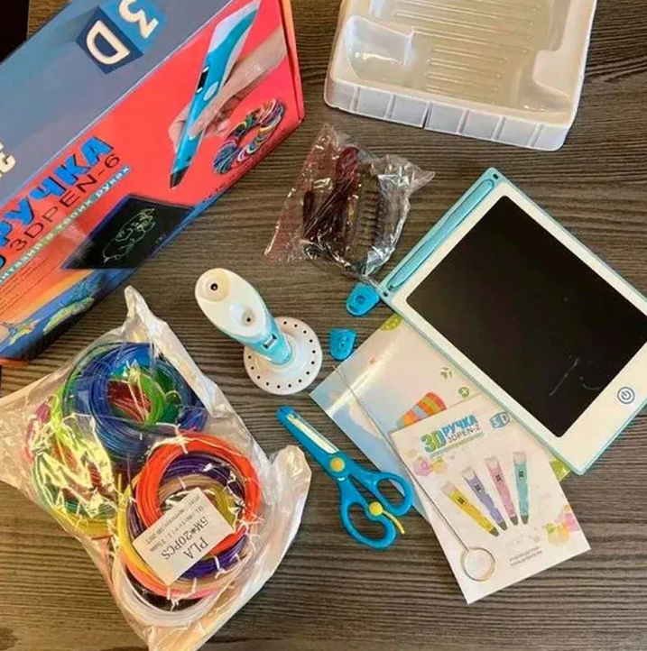 Дитяча 3D-ручка 3DPEN-6 з LCD-планшетом, трафаретами та 100 м PLA-пластику Блакитна - Зображення 4