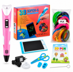 Дитяча 3D-ручка 3DPEN-6 з LCD-планшетом, трафаретами та 100 м PLA-пластику, рожева