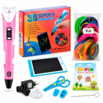 Дитяча 3D-ручка 3DPEN-6 з LCD-планшетом, трафаретами та 100 м PLA-пластику, рожева