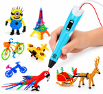 Дитяча 3D-ручка 3D Pen 3 з дисплеєм, трафаретами та 200 м різнокольорового пластику, блакитна - Зображення 3