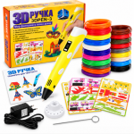 Дитяча 3D-ручка 3D Pen 3 з дисплеєм, трафаретами та 200 м різнокольорового пластику, жовта