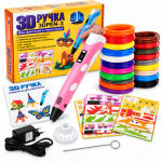 Дитяча 3D-ручка 3D Pen 3 з дисплеєм, трафаретами та 200 м різнокольорового пластику, рожева